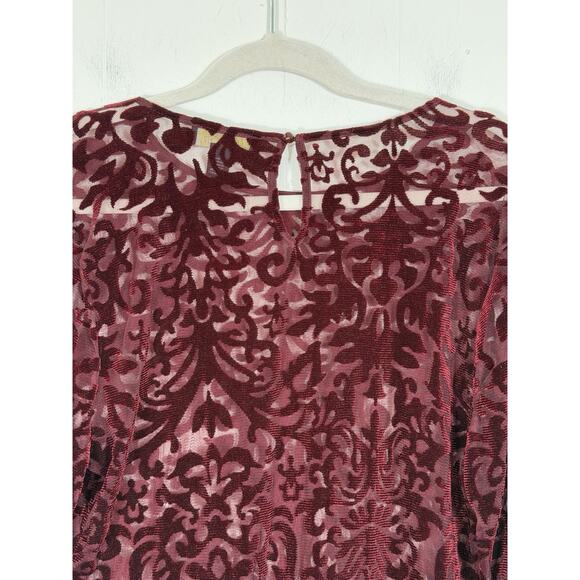 Forever 21 Velvet Burnout Burgundy Dress Sheer Stretch Vampire Whimsigoth 2X - Picture 7 of 10